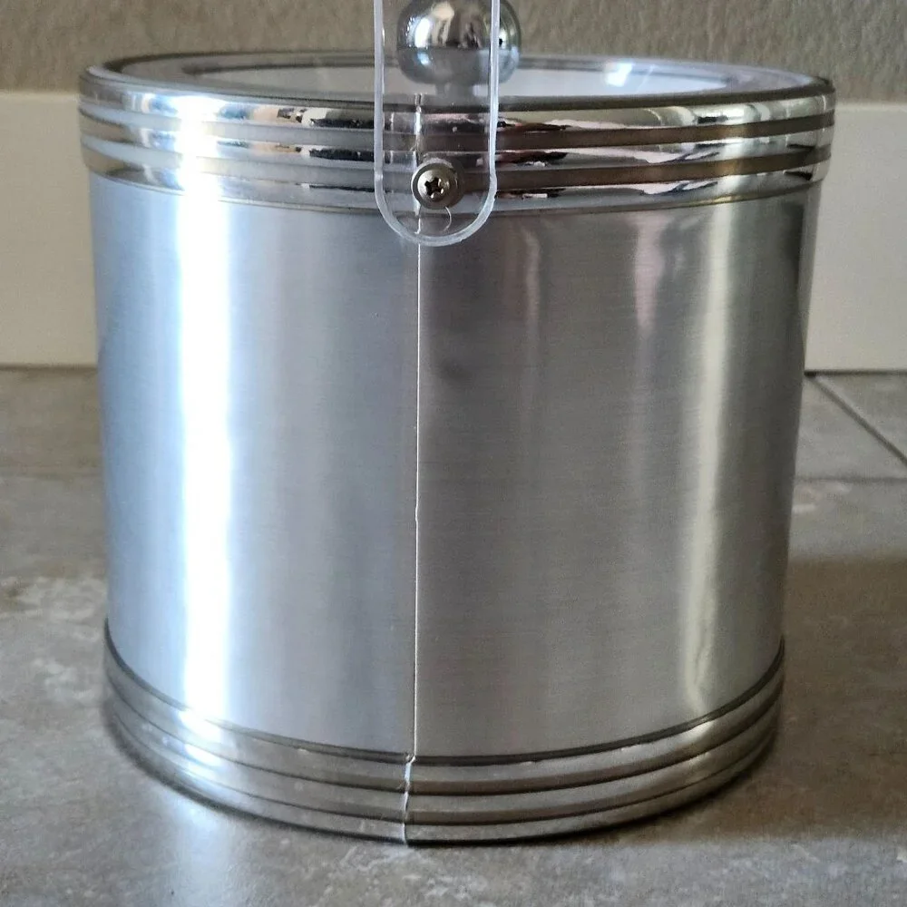 Vintage MCM Georges Briard Brushed Silver Tone Ice Bucket With Lid And Handle